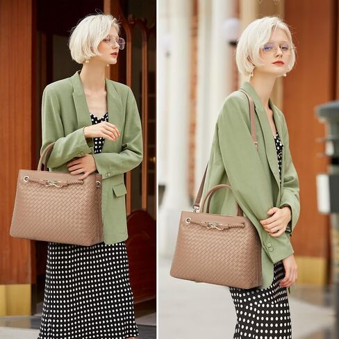 Woven Bag for Women Shoulder Purse: Vegan Leather Handbag - Handmade Tote Bag - Elegant Satchel Bag with Bowknot in Saudi Arabia