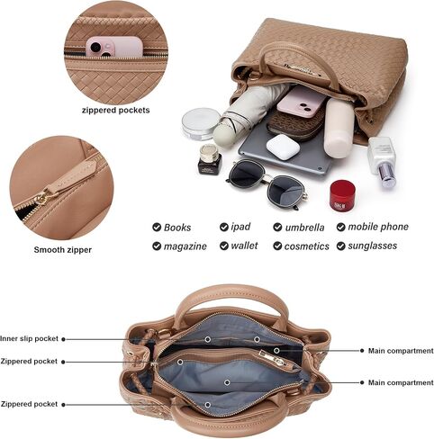 Woven Bag for Women Shoulder Purse: Vegan Leather Handbag - Handmade Tote Bag - Elegant Satchel Bag with Bowknot in Saudi Arabia