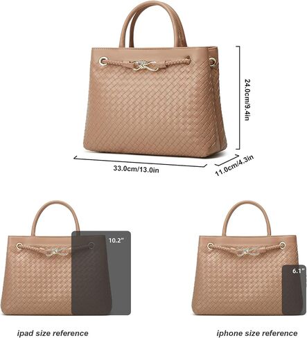 Woven Bag for Women Shoulder Purse: Vegan Leather Handbag - Handmade Tote Bag - Elegant Satchel Bag with Bowknot in Saudi Arabia