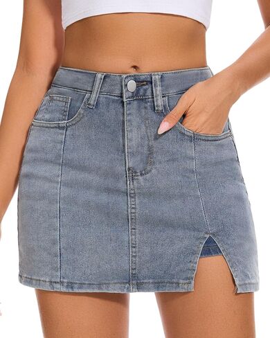 Casual Slit Denim Skort Mini Jean Skirt with Shorts Underneath High Waist Jean Skirt for Women Denim Skirt in Saudi Arabia