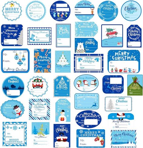 144 Pieces Christmas Labels Stickers, Blue Self Adhesive Tags Sticker Merry Christmas Snowmen Xmas Tree Gift Tags Decals for Friends Presents Envelope Decorative in Saudi Arabia