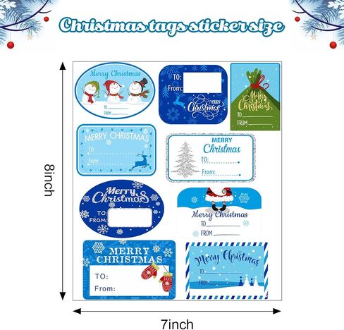 144 Pieces Christmas Labels Stickers, Blue Self Adhesive Tags Sticker Merry Christmas Snowmen Xmas Tree Gift Tags Decals for Friends Presents Envelope Decorative in Saudi Arabia