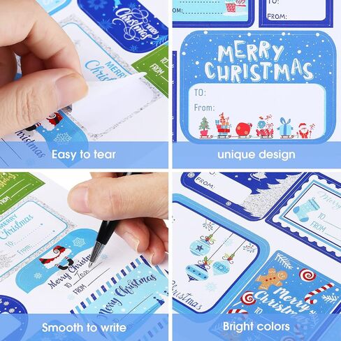 144 Pieces Christmas Labels Stickers, Blue Self Adhesive Tags Sticker Merry Christmas Snowmen Xmas Tree Gift Tags Decals for Friends Presents Envelope Decorative in Saudi Arabia