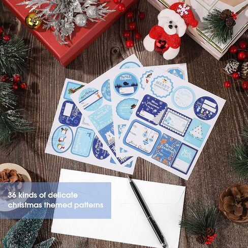 144 Pieces Christmas Labels Stickers, Blue Self Adhesive Tags Sticker Merry Christmas Snowmen Xmas Tree Gift Tags Decals for Friends Presents Envelope Decorative in Saudi Arabia