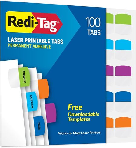 Redi-Tag Laser Printable Tabs, Permanent Index Tabs, Customizable Adhesive Labels, Assorted Tropical Colors, 1.125" x 1.25", 375 Per Pack (1006789) in Saudi Arabia