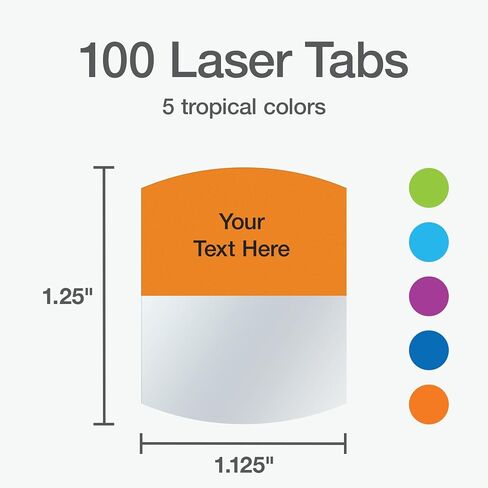 Redi-Tag Laser Printable Tabs, Permanent Index Tabs, Customizable Adhesive Labels, Assorted Tropical Colors, 1.125" x 1.25", 375 Per Pack (1006789) in Saudi Arabia