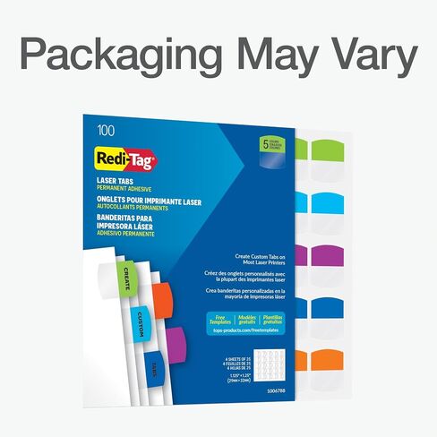 Redi-Tag Laser Printable Tabs, Permanent Index Tabs, Customizable Adhesive Labels, Assorted Tropical Colors, 1.125" x 1.25", 375 Per Pack (1006789) in Saudi Arabia