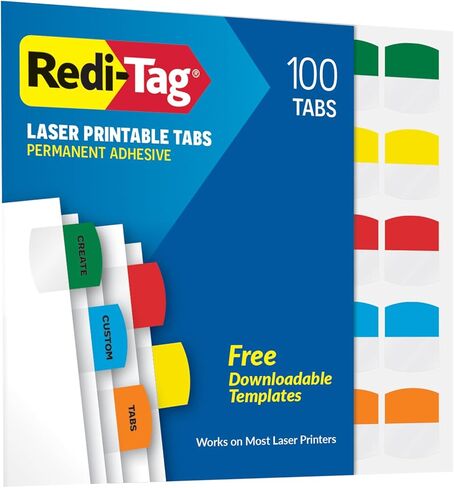Redi-Tag Laser Printable Tabs, Permanent Index Tabs, Customizable Adhesive Labels, Assorted Tropical Colors, 1.125" x 1.25", 375 Per Pack (1006789) in Saudi Arabia