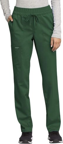 Cherokee Women's Scrub Set Mock Wrap Top with Princess Seams WW610 Mid Rise Tapered Leg Elastic Waist Drawstring Pant WW105, Hunter Green- M Top/M Pant in Saudi Arabia