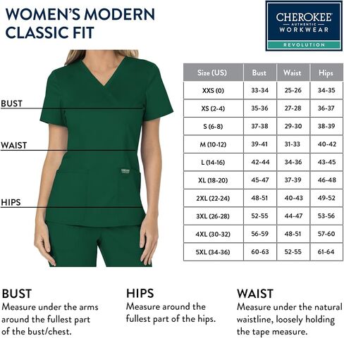 Cherokee Women's Scrub Set Mock Wrap Top with Princess Seams WW610 Mid Rise Tapered Leg Elastic Waist Drawstring Pant WW105, Hunter Green- M Top/M Pant in Saudi Arabia