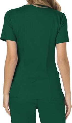 Cherokee Women's Scrub Set Mock Wrap Top with Princess Seams WW610 Mid Rise Tapered Leg Elastic Waist Drawstring Pant WW105, Hunter Green- M Top/M Pant in Saudi Arabia