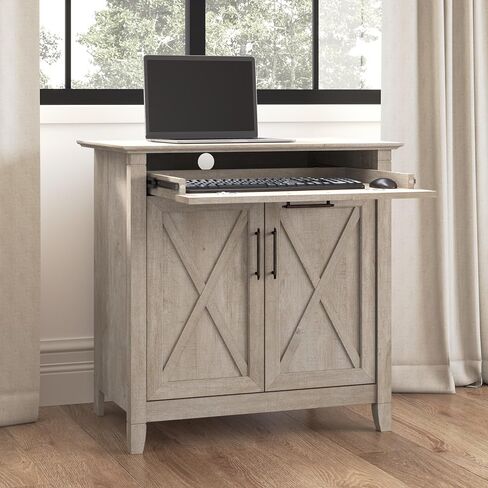 Bush Furniture Key West Secretary Desk | Accent Cabinet with Work Surface in Pure White Oak | 30W x 20D Hidden Writing Table and Storage for Small Spaces in Kuwait
