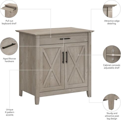 Bush Furniture Key West Secretary Desk | Accent Cabinet with Work Surface in Pure White Oak | 30W x 20D Hidden Writing Table and Storage for Small Spaces in Kuwait