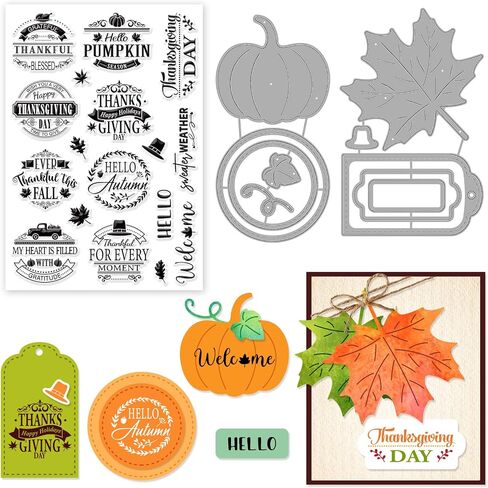 ORIGACH Autumn Harvest Clear Stamps and Dies Set, Autumn Pumpkin Scarecrows Truck Silicone Stamps and Metal Die Cut for Card Making Thanksgiving Scrapbooking Journal Crafting in Saudi Arabia