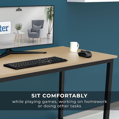 Halter Computer Desk for Home Office 47" Work Table Easy Assembly Walnut Desk Black Frame in Kuwait