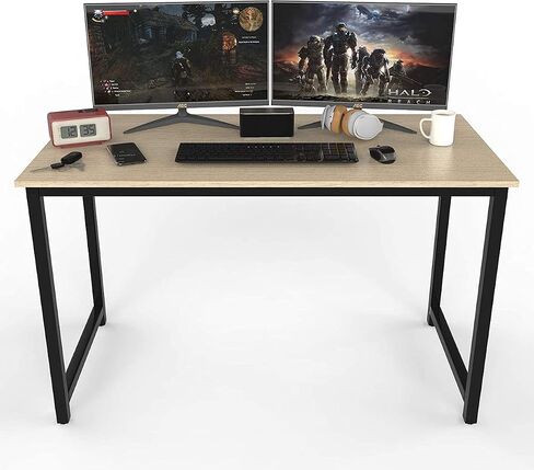 Halter Computer Desk for Home Office 47" Work Table Easy Assembly Walnut Desk Black Frame in Kuwait