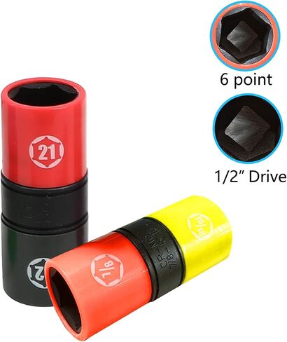 Lug Nut Socket Set 1/2" Drive Impact Half Size SAE Metric 17 17.5 18.5 19.5 19 21 21.5 22 22.5mm 3/4, 13/16, 7/8, 15/16 In. Wheel Lug Nut Remove Thin Wall Non Marring Flip Socket Set with Extension in Saudi Arabia