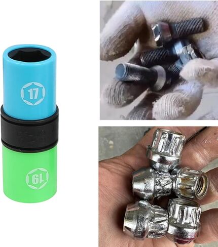 Lug Nut Socket Set 1/2" Drive Impact Half Size SAE Metric 17 17.5 18.5 19.5 19 21 21.5 22 22.5mm 3/4, 13/16, 7/8, 15/16 In. Wheel Lug Nut Remove Thin Wall Non Marring Flip Socket Set with Extension in Saudi Arabia