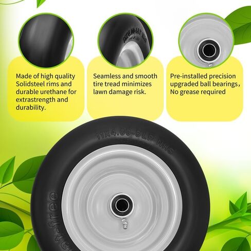 11x4.00-5 Lawn Mower Tires Flat Free,2 Pack Solid Smooth Lawn Mower Tires Assembly with 3/4" 5/8" and 1/2" Bearings for Zero Turn Lawn Mower Tires,3.4"-5" Center Hub (Silver Gray) (Yellow) in Saudi Arabia