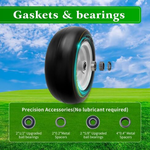11x4.00-5 Lawn Mower Tires Flat Free,2 Pack Solid Smooth Lawn Mower Tires Assembly with 3/4" 5/8" and 1/2" Bearings for Zero Turn Lawn Mower Tires,3.4"-5" Center Hub (Silver Gray) (Yellow) in Saudi Arabia