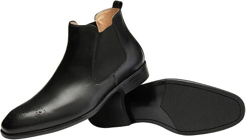Santimon Mens Chelsea Boots Leather Casual Slip On Brogue Boots Formal Dress Ankle Boots For Men in Kuwait
