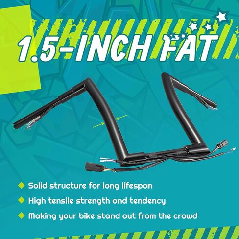 MoKitDora 16" Rise Pre-wired Handlebar 1.5" Fat Ape Hanger 1" Bar Compatible with Harley 2007-2013 Dyna Softail Sportster XL, Black in Saudi Arabia