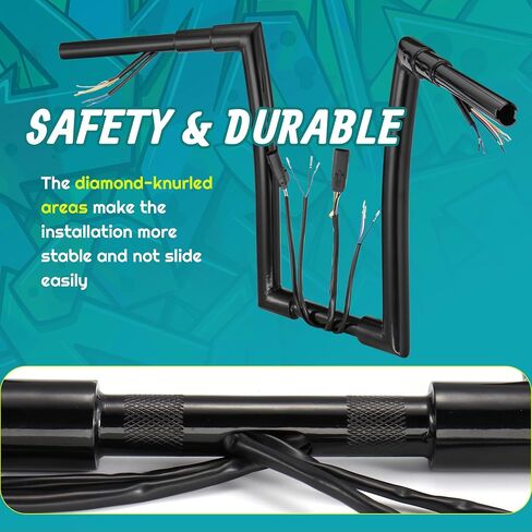 MoKitDora 16" Rise Pre-wired Handlebar 1.5" Fat Ape Hanger 1" Bar Compatible with Harley 2007-2013 Dyna Softail Sportster XL, Black in Saudi Arabia