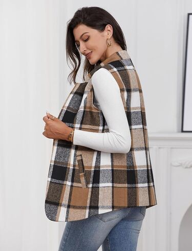 IDEALSANXUN Wool Plaid Vest for Women Fall Winter Coat Sleeveless Blazer Jackets Casual Outwear Open Front Cardigan Top in Kuwait