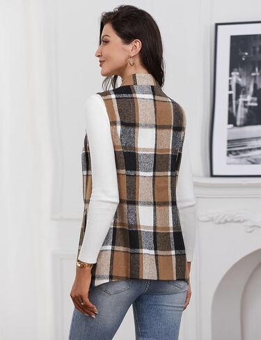 IDEALSANXUN Wool Plaid Vest for Women Fall Winter Coat Sleeveless Blazer Jackets Casual Outwear Open Front Cardigan Top in Kuwait