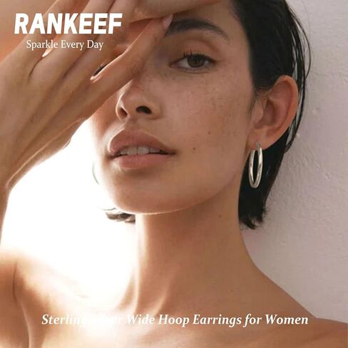 RANKEEF 5MM أقراط هوب واسعة للنساء أقراط الذهب هوب هيبوالرجينيك كبيرة أقراط الفضة الاسترليني الأطواق خفيفة الوزن الذهب والفضة الأطواق أقراط للنساء (40/50/60/70 مم) in Saudi Arabia
