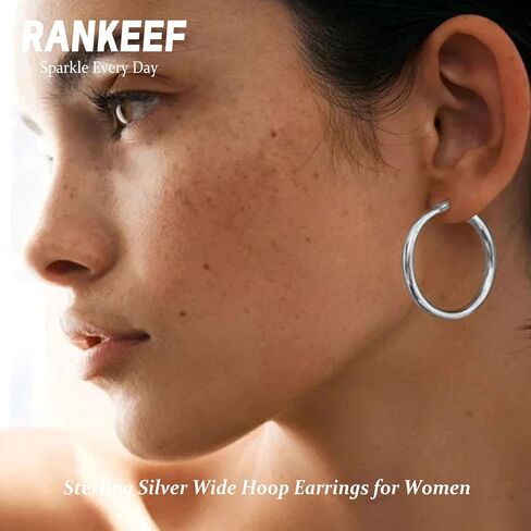 RANKEEF 5MM أقراط هوب واسعة للنساء أقراط الذهب هوب هيبوالرجينيك كبيرة أقراط الفضة الاسترليني الأطواق خفيفة الوزن الذهب والفضة الأطواق أقراط للنساء (40/50/60/70 مم) in Saudi Arabia