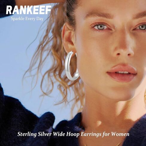 RANKEEF 5MM أقراط هوب واسعة للنساء أقراط الذهب هوب هيبوالرجينيك كبيرة أقراط الفضة الاسترليني الأطواق خفيفة الوزن الذهب والفضة الأطواق أقراط للنساء (40/50/60/70 مم) in Saudi Arabia