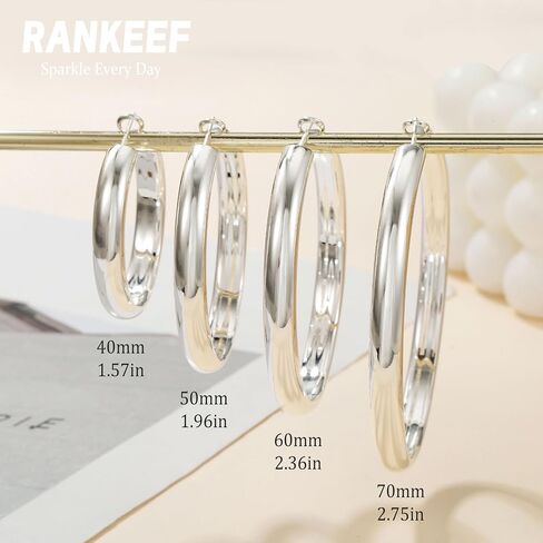 RANKEEF 5MM أقراط هوب واسعة للنساء أقراط الذهب هوب هيبوالرجينيك كبيرة أقراط الفضة الاسترليني الأطواق خفيفة الوزن الذهب والفضة الأطواق أقراط للنساء (40/50/60/70 مم) in Saudi Arabia