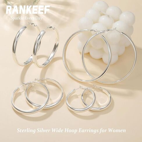 RANKEEF 5MM أقراط هوب واسعة للنساء أقراط الذهب هوب هيبوالرجينيك كبيرة أقراط الفضة الاسترليني الأطواق خفيفة الوزن الذهب والفضة الأطواق أقراط للنساء (40/50/60/70 مم) in Saudi Arabia