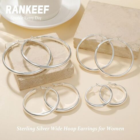 RANKEEF 5MM أقراط هوب واسعة للنساء أقراط الذهب هوب هيبوالرجينيك كبيرة أقراط الفضة الاسترليني الأطواق خفيفة الوزن الذهب والفضة الأطواق أقراط للنساء (40/50/60/70 مم) in Saudi Arabia