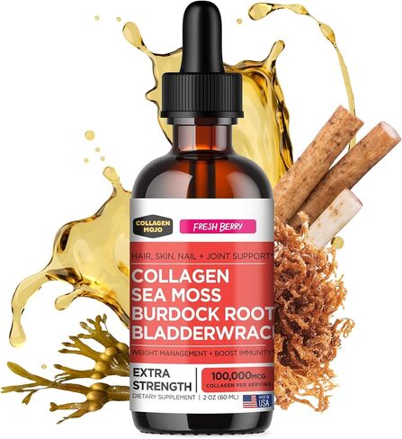Collagen Mojo Liquid Collagen Peptides with Ashwagandha, Elderberry & L-Theanine. High Potency and Absorption Formula. Hair, Skin, Nail + Joint Support. Stress Relief & Boost Immunity 2 Oz. in Saudi Arabia