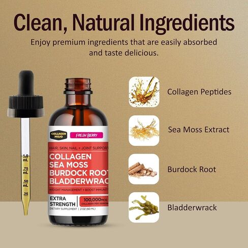 Collagen Mojo Liquid Collagen Peptides with Ashwagandha, Elderberry & L-Theanine. High Potency and Absorption Formula. Hair, Skin, Nail + Joint Support. Stress Relief & Boost Immunity 2 Oz. in Saudi Arabia