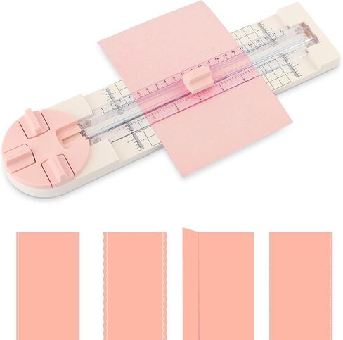 Paper Cutter,4-in-1 Paper Trimmer,Photo Cutter,Multi-Function Scrapbooking Tool with Dial Blades of Straight,Wave,Perforated,Creasing for Cutting Paper,Coupons,Postcards,Card (Pink) in Saudi Arabia