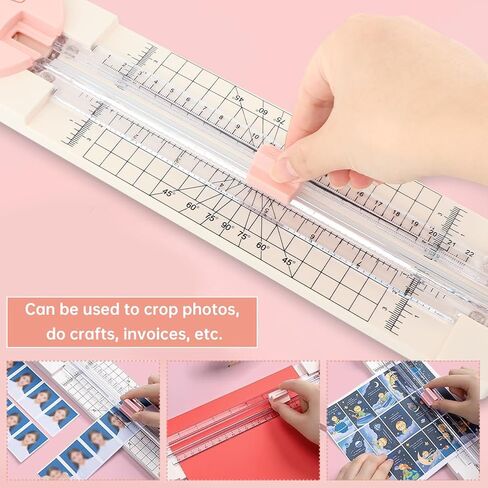 Paper Cutter,4-in-1 Paper Trimmer,Photo Cutter,Multi-Function Scrapbooking Tool with Dial Blades of Straight,Wave,Perforated,Creasing for Cutting Paper,Coupons,Postcards,Card (Pink) in Saudi Arabia