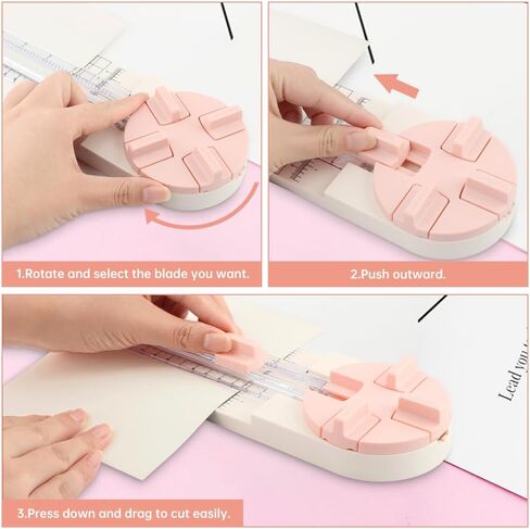 Paper Cutter,4-in-1 Paper Trimmer,Photo Cutter,Multi-Function Scrapbooking Tool with Dial Blades of Straight,Wave,Perforated,Creasing for Cutting Paper,Coupons,Postcards,Card (Pink) in Saudi Arabia