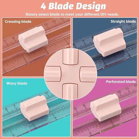 Paper Cutter,4-in-1 Paper Trimmer,Photo Cutter,Multi-Function Scrapbooking Tool with Dial Blades of Straight,Wave,Perforated,Creasing for Cutting Paper,Coupons,Postcards,Card (Pink) in Saudi Arabia