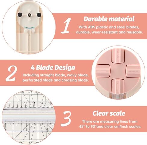Paper Cutter,4-in-1 Paper Trimmer,Photo Cutter,Multi-Function Scrapbooking Tool with Dial Blades of Straight,Wave,Perforated,Creasing for Cutting Paper,Coupons,Postcards,Card (Pink) in Saudi Arabia