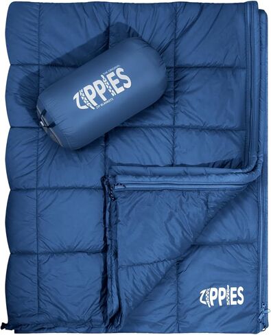 بطانيات تخييم منتفخة عازلة 3M من ZIPPIES للطقس البارد، لحاف تخييم دافئ وقابل للتعبئة مع سحاب، بطانية خارجية مقاومة للماء للأرجوحة والسفر والاستاد، باللون الأزرق الداكن in Kuwait