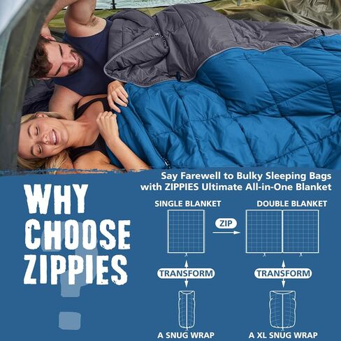 بطانيات تخييم منتفخة عازلة 3M من ZIPPIES للطقس البارد، لحاف تخييم دافئ وقابل للتعبئة مع سحاب، بطانية خارجية مقاومة للماء للأرجوحة والسفر والاستاد، باللون الأزرق الداكن in Kuwait
