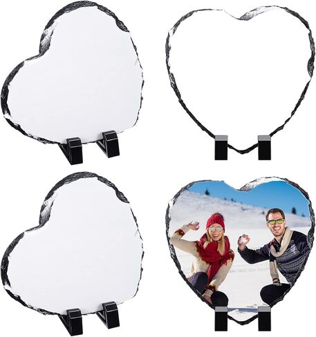 Gersoniel 4 Pcs Wedding Gift Sublimation Heart Blank Slate Rock 5.9'' x 5.9'' Heart Shaped Stone Plaque Customized Photo Frame Display Holder, DIY Personalize Picture for Heat Press Printing in Saudi Arabia