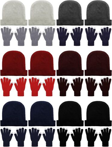24 Packs Winter Hats and Gloves Sets Magic Winter Gloves Warm Knitted Beanie Texting Stretchy Knit Gloves for Men Women in Saudi Arabia