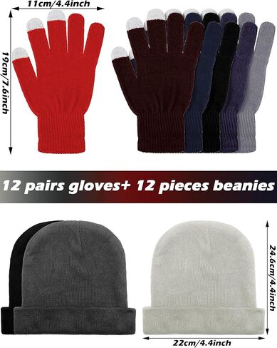 24 Packs Winter Hats and Gloves Sets Magic Winter Gloves Warm Knitted Beanie Texting Stretchy Knit Gloves for Men Women in Saudi Arabia