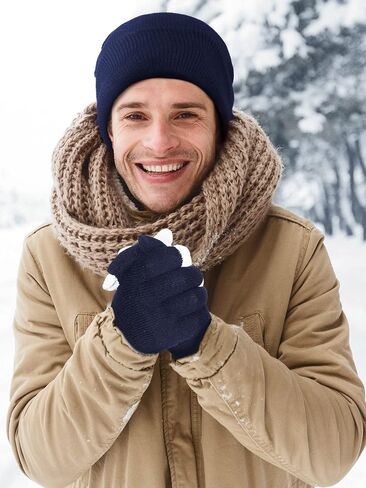 24 Packs Winter Hats and Gloves Sets Magic Winter Gloves Warm Knitted Beanie Texting Stretchy Knit Gloves for Men Women in Saudi Arabia