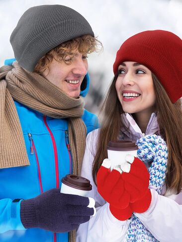 24 Packs Winter Hats and Gloves Sets Magic Winter Gloves Warm Knitted Beanie Texting Stretchy Knit Gloves for Men Women in Saudi Arabia