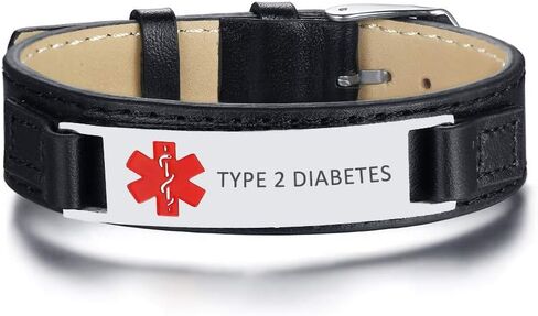 XUANPAI نوع 2 مرض السكري جلد طبيعي أساور طبية في حالات الطوارئ للرجال النساء تنبيه ID أساور للبالغين in Kuwait